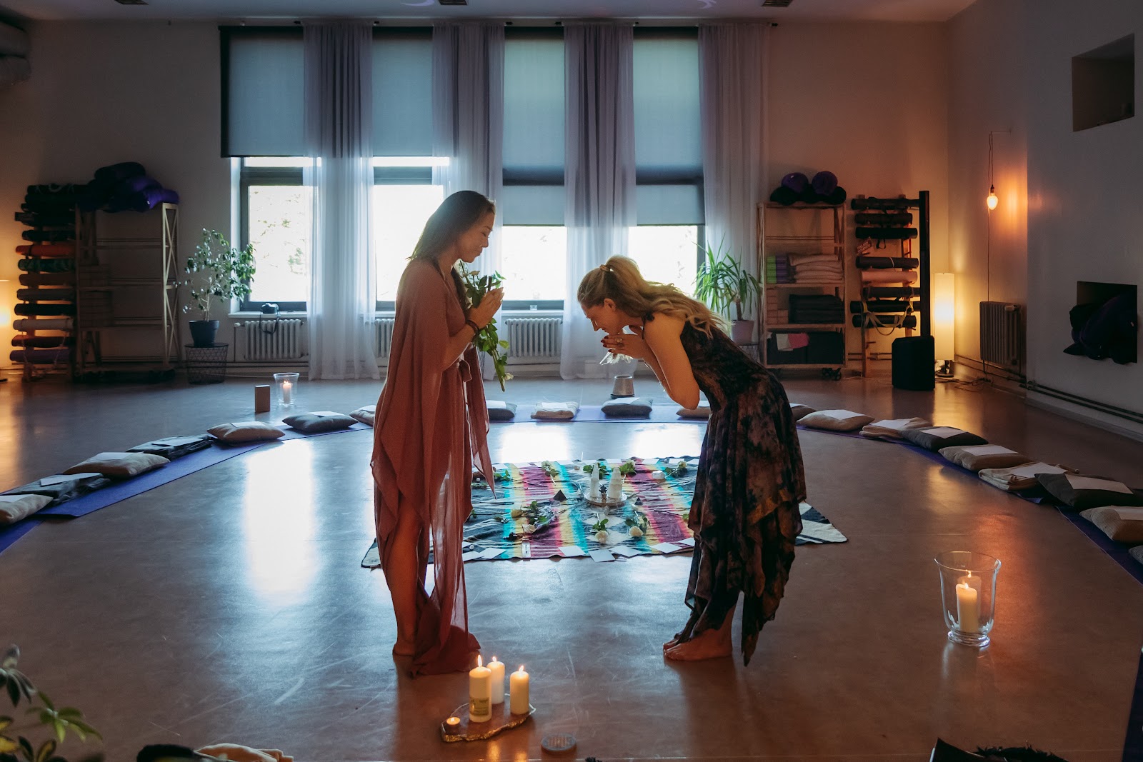 The circle laid out and held, candles lit, before the ceremony in Tallinn.